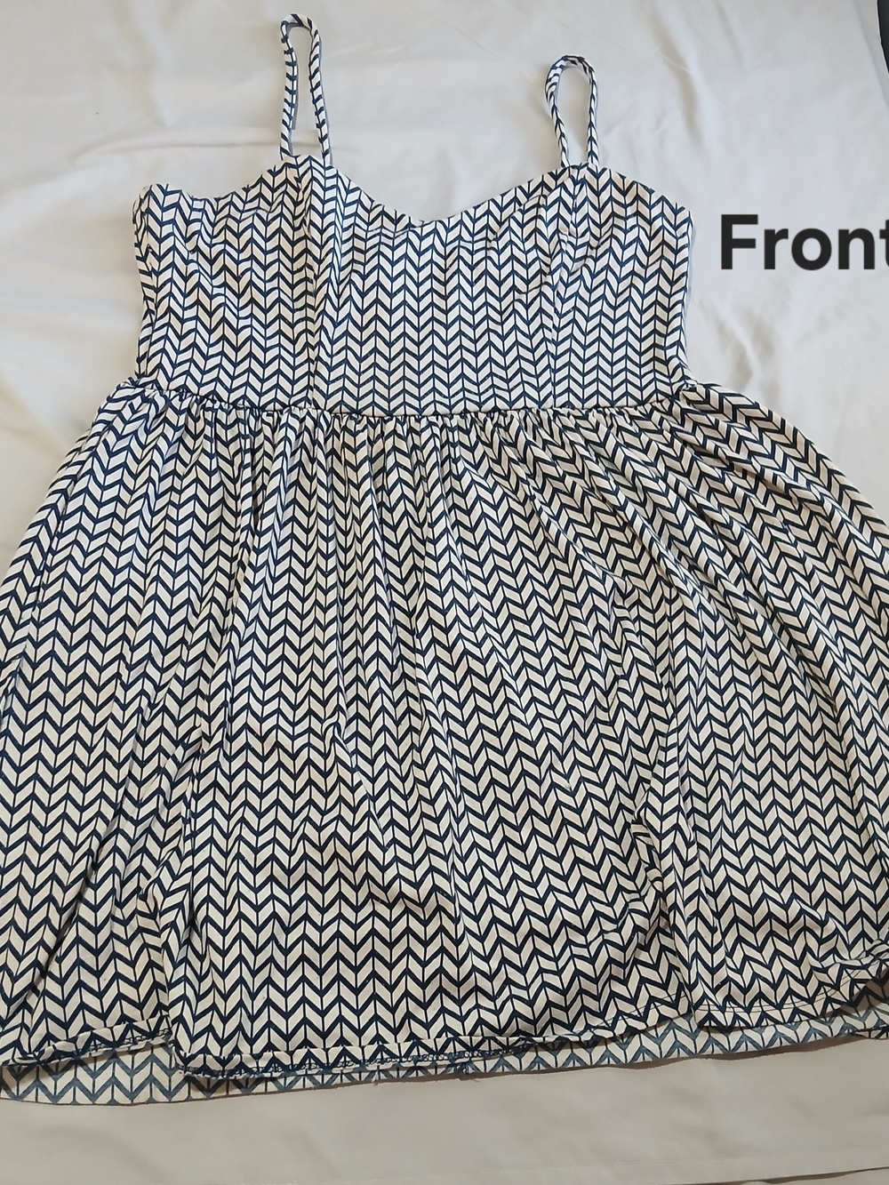 Xhilaration Navy & White Printed Spaghetti Strap Dress